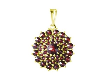 Silver pendant with czech garnet, gold plated - flower                                              
