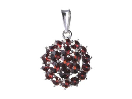 Silver pendant with czech garnet, rhodium plated - circle                                           