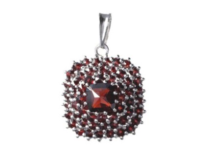 Silver pendant with czech garnet, rhodium plated - square                                           