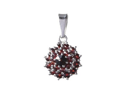 Silver pendant with czech garnet, rhodium plated - flower                                           