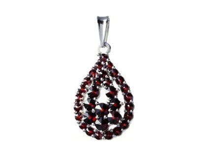 Silver pendant with czech garnet, rhodium plated - drop                                             