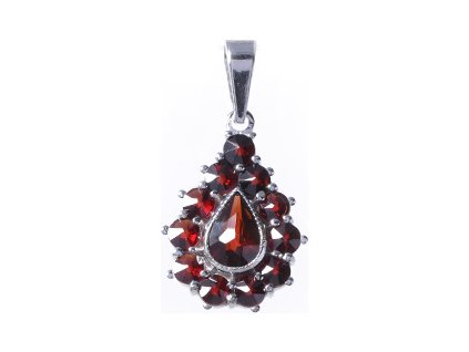 Silver pendant with czech garnet, rhodium plated - drop                                             
