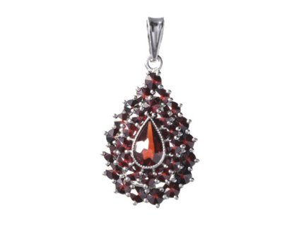 Silver pendant with czech garnet, rhodium plated - drop                                             