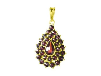 Silver pendant with czech garnet, gold plated - drop                                                