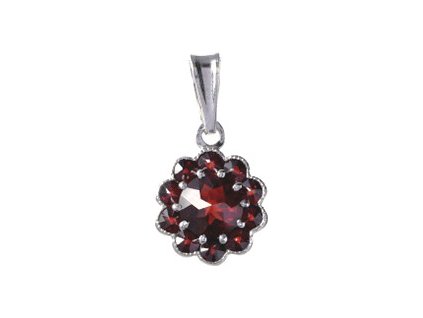 Silver pendant with czech garnet, rhodium plated - flower                                           