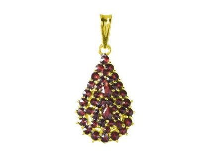 Silver pendant with czech garnet, gold plated - drop                                                