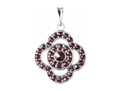 Silver pendant with czech garnet, rhodium plated - flower                                           