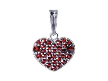 Silver pendant with czech garnet, rhodium plated - heart                                            