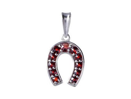 Silver pendant with czech garnet, rhodium plated - horseshoe                                        