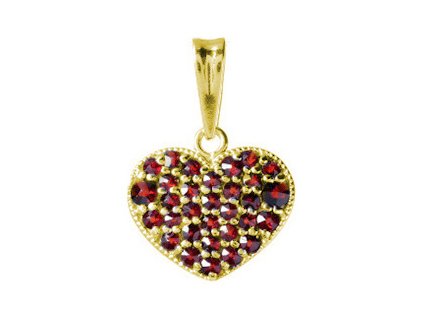 Silver pendant with czech garnet, gold plated - heart                                               