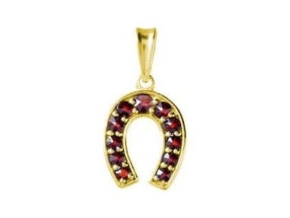 Silver pendant with czech garnet, gold plated - horseshoe                                           