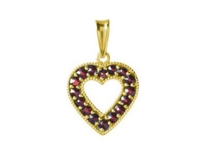 Silver pendant with czech garnet, gold plated - heart                                               