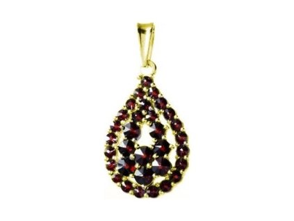 Silver pendant with czech garnet, gold plated - drop                                                