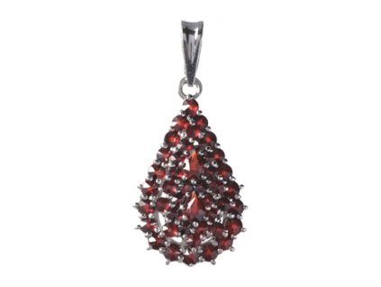 Silver pendant with czech garnet, rhodium plated - drop                                             