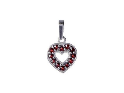 Silver pendant with czech garnet, rhodium plated - heart                                            