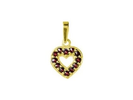 Silver pendant with czech garnet, gold plated - heart                                               