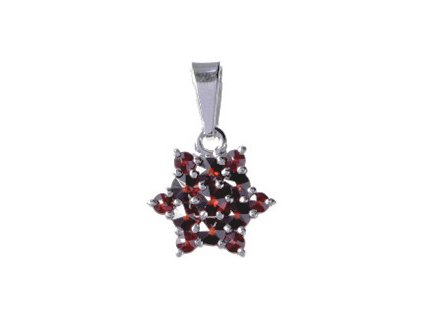 Silver pendant with czech garnet, rhodium plated - star                                             