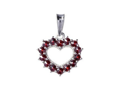 Silver pendant with czech garnet, rhodium plated - heart                                            