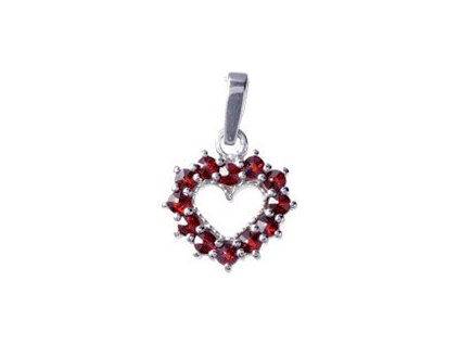 Silver pendant with czech garnet, rhodium plated - heart                                            