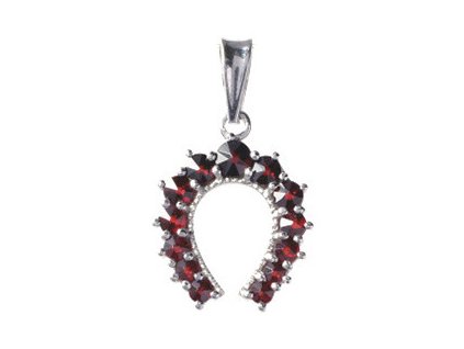 Silver pendant with czech garnet, rhodium plated - horseshoe                                        