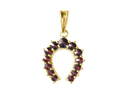 Silver pendant with czech garnet, gold plated - horseshoe                                           