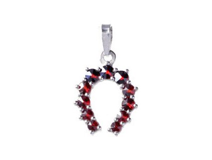 Silver pendant with czech garnet, rhodium plated - horseshoe                                        