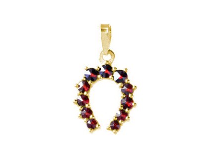 Silver pendant with czech garnet, gold plated - horseshoe                                           
