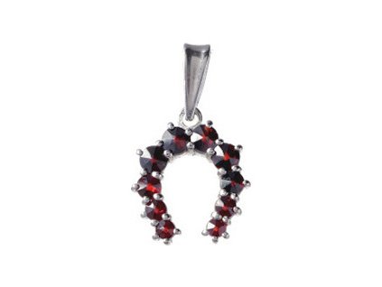 Silver pendant with czech garnet, rhodium plated - horseshoe                                        