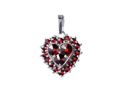 Silver pendant with czech garnet, rhodium plated - heart                                            