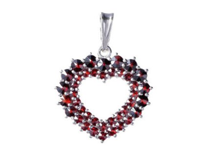 Silver pendant with czech garnet, rhodium plated - heart                                            