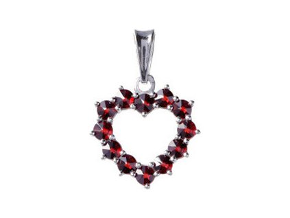 Silver pendant with czech garnet, rhodium plated - heart                                            