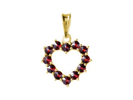 Silver pendant with czech garnet, gold plated - heart                                               