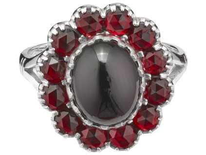 Silver ring with czech garnet, rhodium plated - oval                                                