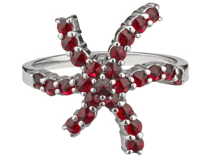 Silver ring with czech garnet, rhodium plated - star                                                
