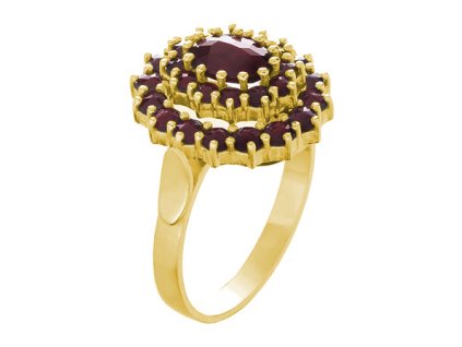 Silver ring with czech garnet, gold plated - oval                                                   