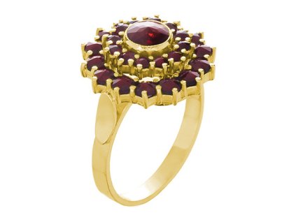 Silver ring with czech garnet, gold plated - flower                                                 