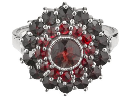 Silver ring with czech garnet, rhodium plated - flower                                              