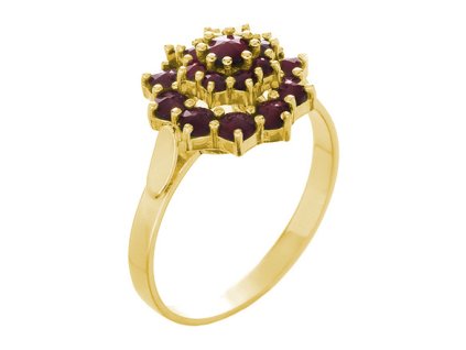 Silver ring with czech garnet, gold plated - flower                                                 