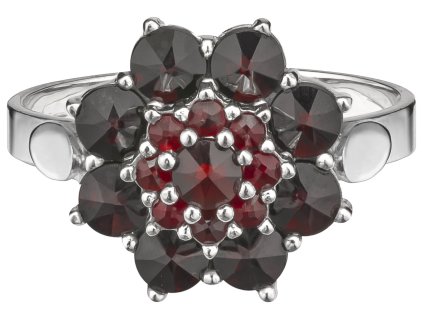 Silver ring with czech garnet, rhodium plated - flower                                              
