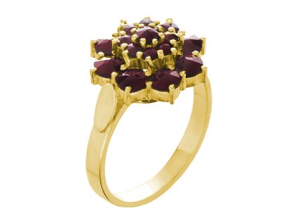Silver ring with czech garnet, gold plated - flower                                                 