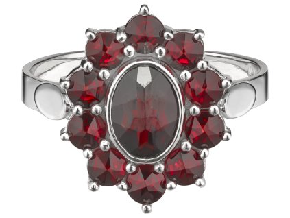 Silver ring with czech garnet, rhodium plated - oval                                                
