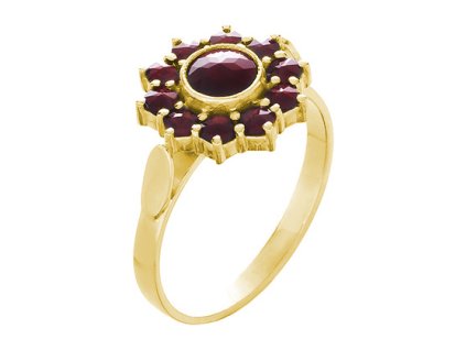 Silver ring with czech garnet, gold plated - flower                                                 