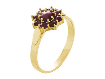 Silver ring with czech garnet, gold plated - flower                                                 