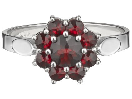 Silver ring with czech garnet, rhodium plated - flower                                              