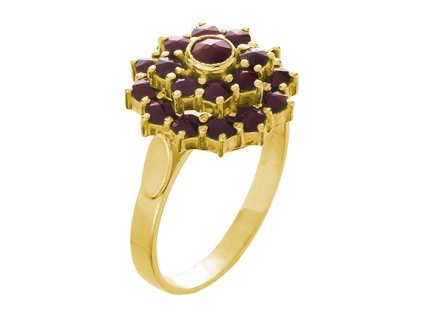 Silver ring with czech garnet, gold plated - flower                                                 