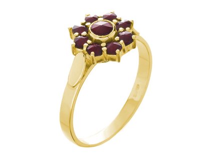 Silver ring with czech garnet, gold plated - flower                                                 