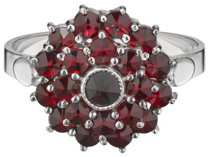 Silver ring with czech garnet, rhodium plated - flower                                              