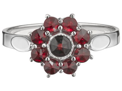 Silver ring with czech garnet, rhodium plated - flower                                              