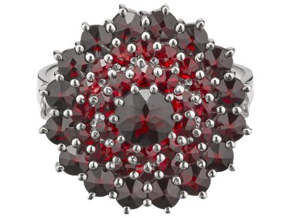 Silver ring with czech garnet, rhodium plated - flower                                              