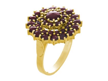Silver ring with czech garnet, gold plated - flower                                                 